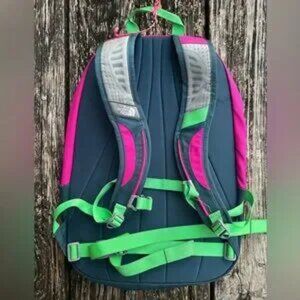 The North Face Vault Hiking Backpack Schoolbag Pink Lime Green Gray Used Cond Z7